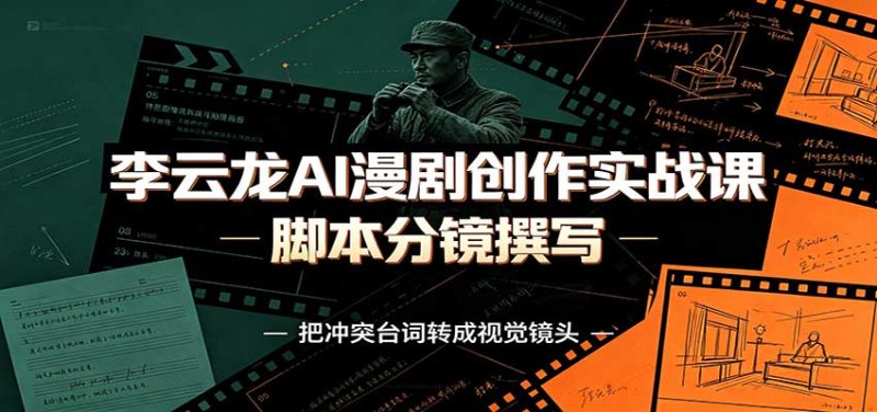 李云龙AI漫剧创作实战课：角色人设还原，脚本分镜撰写，AI漫剧成片完整制作教学网创-网赚-电商-tk-出海-AI-抖音-快手-小红书-视频号-玩法-创业-小程序-公众号-私域-s粉网创智库