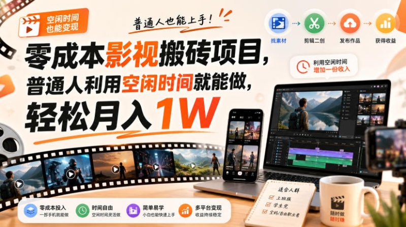 零门槛影视搬砖项目,月入万元,玩法稳定普通人可落地的长期副业!网创-网赚-电商-tk-出海-AI-抖音-快手-小红书-视频号-玩法-创业-小程序-公众号-私域-s粉网创智库