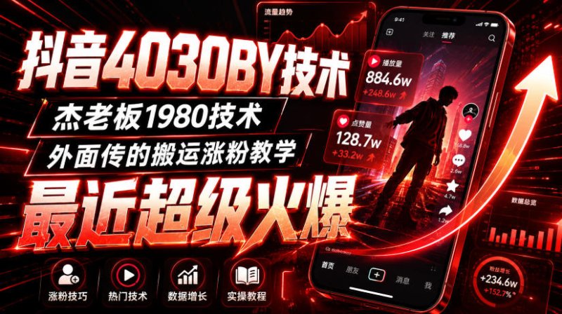 抖音4030搬运技术，杰老板1980技术，外面传的搬运涨粉教学，最近超级火爆！网创-网赚-电商-tk-出海-AI-抖音-快手-小红书-视频号-玩法-创业-小程序-公众号-私域-s粉网创智库