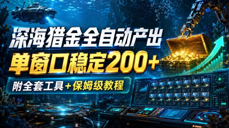 深海猎金全自动产出,单窗口稳定200+,附全套工具+保姆级教程【揭秘】网创-网赚-电商-tk-出海-AI-抖音-快手-小红书-视频号-玩法-创业-小程序-公众号-私域-s粉网创智库