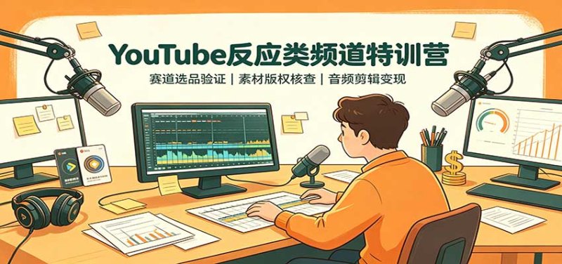 YouTube反应类频道特训营：赛道选品验证，素材版权核查，音频剪辑变现网创-网赚-电商-tk-出海-AI-抖音-快手-小红书-视频号-玩法-创业-小程序-公众号-私域-s粉网创智库