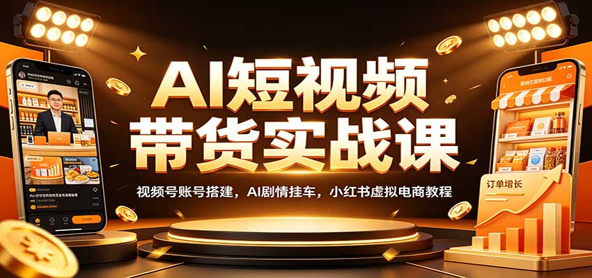 AI短视频带货实战课:视频号账号搭建,AI剧情挂车,小红书虚拟电商教程 - 网创智库网创-网赚-电商-tk-出海-AI-抖音-快手-小红书-视频号-玩法-创业-小程序-公众号-私域-s粉网创智库