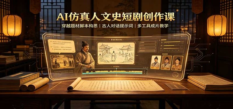 AI仿真人文史短剧创作课：穿越题材脚本构思，古人对话提示词，多工具成片教学网创-网赚-电商-tk-出海-AI-抖音-快手-小红书-视频号-玩法-创业-小程序-公众号-私域-s粉网创智库