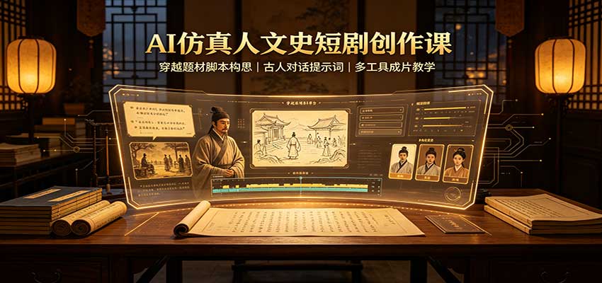 AI仿真人文史短剧创作课：穿越题材脚本构思，古人对话提示词，多工具成片教学 - 网创智库网创-网赚-电商-tk-出海-AI-抖音-快手-小红书-视频号-玩法-创业-小程序-公众号-私域-s粉网创智库