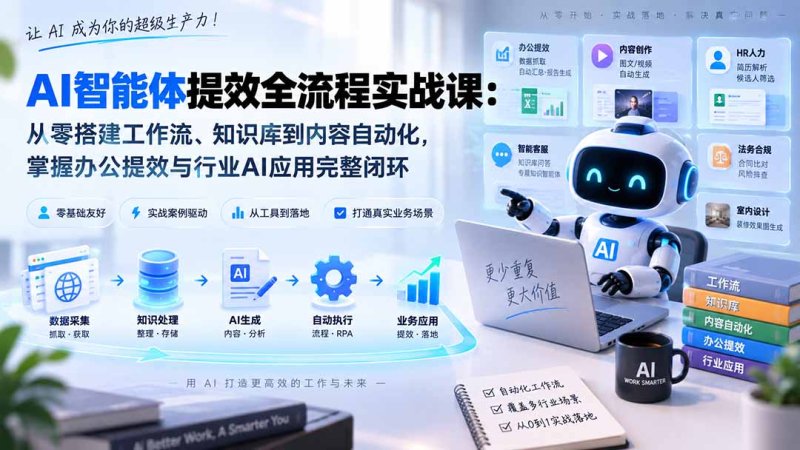 AI智能体提效全流程实战课：从零搭建工作流、知识库到内容自动化，掌握办公提效与行业AI应用完整闭环网创-网赚-电商-tk-出海-AI-抖音-快手-小红书-视频号-玩法-创业-小程序-公众号-私域-s粉网创智库