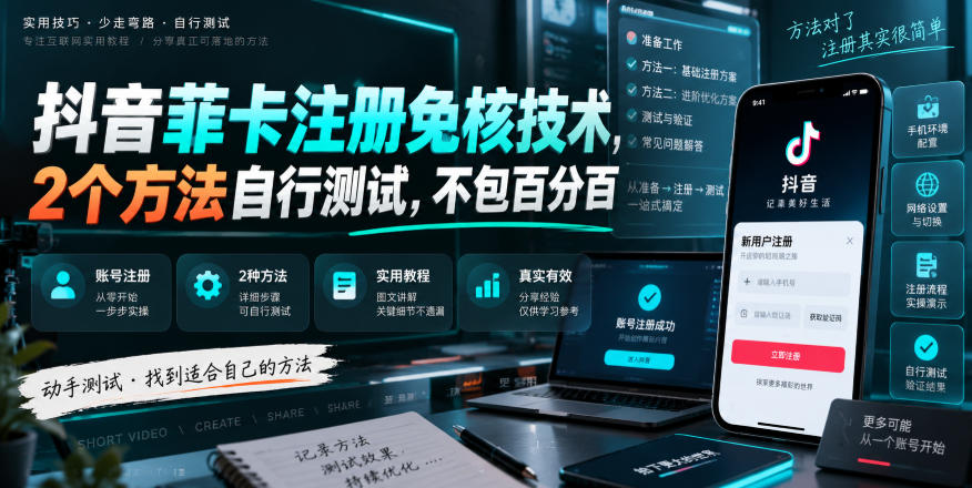 抖音菲卡注册免核技术，2个方法自行测试，不包百分百 - 网创智库网创-网赚-电商-tk-出海-AI-抖音-快手-小红书-视频号-玩法-创业-小程序-公众号-私域-s粉网创智库