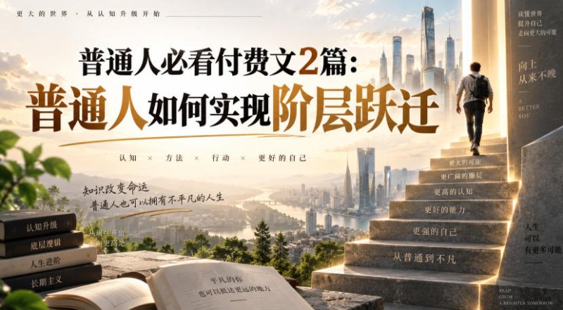 普通人必看付费文2篇：普通人如何实现阶层跃迁网创-网赚-电商-tk-出海-AI-抖音-快手-小红书-视频号-玩法-创业-小程序-公众号-私域-s粉网创智库