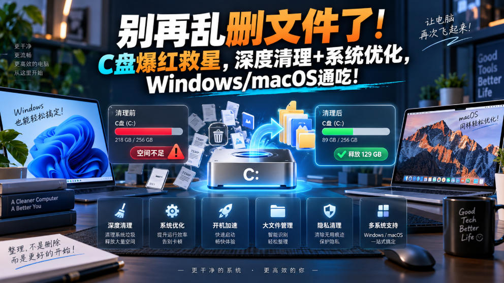 别再乱删文件了！C盘爆红救星，深度清理+系统优化，Windows/macOS通吃！ - 网创智库网创-网赚-电商-tk-出海-AI-抖音-快手-小红书-视频号-玩法-创业-小程序-公众号-私域-s粉网创智库
