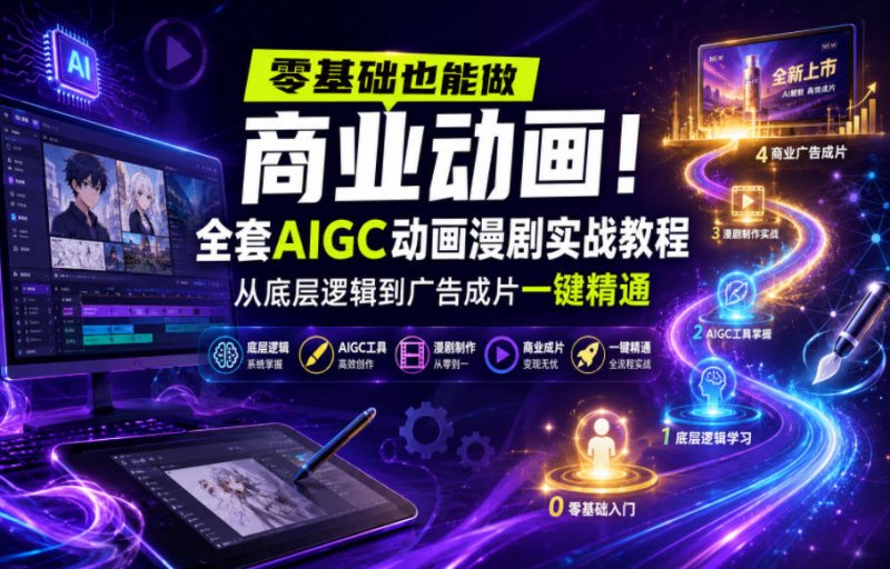 零基础也能做商业动画！全套AIGC动画漫剧实战教程，从底层逻辑到广告成片一键精通(更新0905)网创-网赚-电商-tk-出海-AI-抖音-快手-小红书-视频号-玩法-创业-小程序-公众号-私域-s粉网创智库