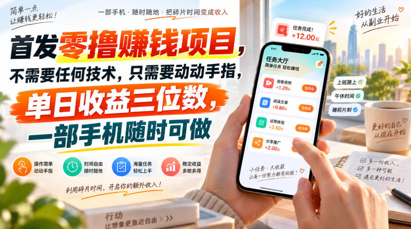 首发零撸賺钱项目，不需要任何技术，只需要动动手指，单日收益三位数，一部手机随时可做【揭秘】 - 网创智库网创-网赚-电商-tk-出海-AI-抖音-快手-小红书-视频号-玩法-创业-小程序-公众号-私域-s粉网创智库