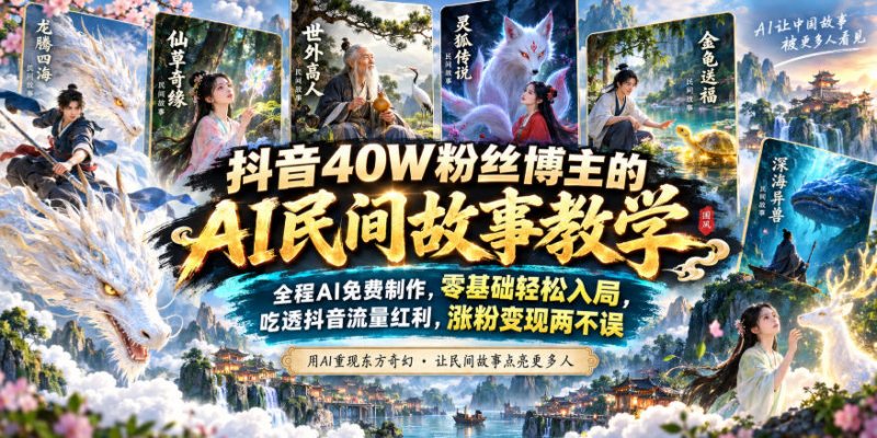 抖音40W粉丝博主的AI民间故事教学，全程AI免费制作，零基础轻松入局，吃透抖音流量红利，涨粉变现两不误网创-网赚-电商-tk-出海-AI-抖音-快手-小红书-视频号-玩法-创业-小程序-公众号-私域-s粉网创智库