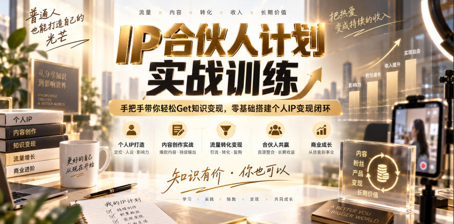 IP合伙人计划实战训练，手把手带你轻松Get知识变现，零基础搭建个人IP变现闭环(更新260908) - 网创智库网创-网赚-电商-tk-出海-AI-抖音-快手-小红书-视频号-玩法-创业-小程序-公众号-私域-s粉网创智库