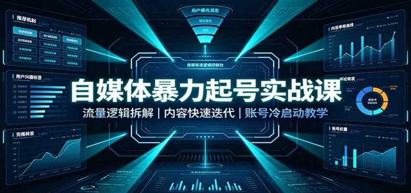 自媒体暴力起号实战课：流量逻辑拆解，内容快速迭代，账号冷启动教学网创-网赚-电商-tk-出海-AI-抖音-快手-小红书-视频号-玩法-创业-小程序-公众号-私域-s粉网创智库