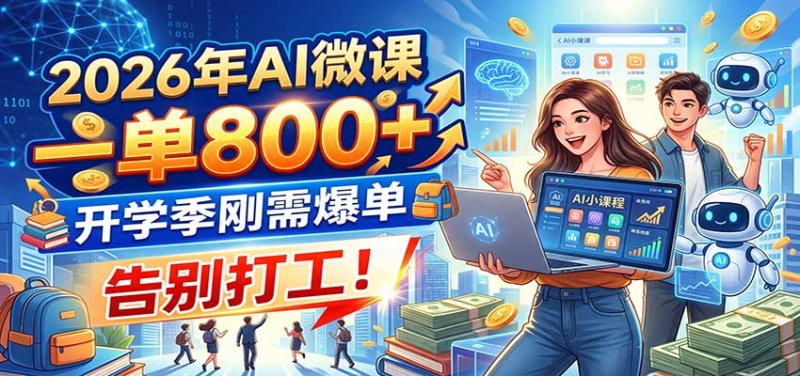 2026年AI微课，一单800+，开学季刚需爆单，告别打工！网创-网赚-电商-tk-出海-AI-抖音-快手-小红书-视频号-玩法-创业-小程序-公众号-私域-s粉网创智库