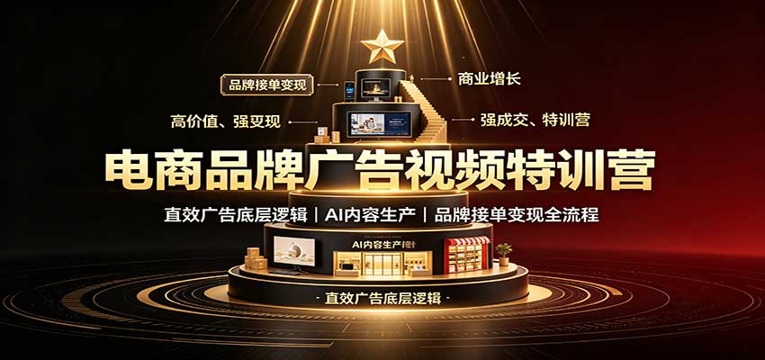 电商品牌广告视频特训：直效广告底层逻辑，AI内容生产，品牌接单变现全流程 - 网创智库网创-网赚-电商-tk-出海-AI-抖音-快手-小红书-视频号-玩法-创业-小程序-公众号-私域-s粉网创智库