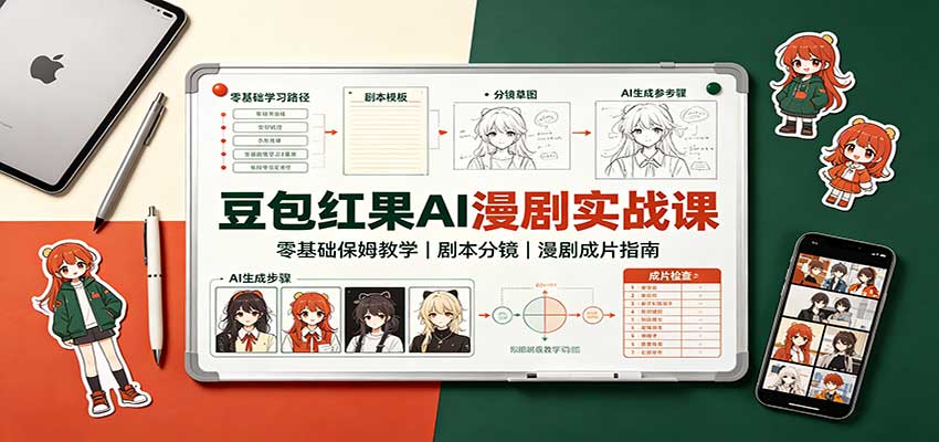 豆包红果AI漫剧实战课：零基础保姆教学，剧本分镜，漫剧成片指南 - 网创智库网创-网赚-电商-tk-出海-AI-抖音-快手-小红书-视频号-玩法-创业-小程序-公众号-私域-s粉网创智库