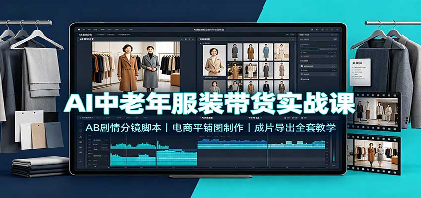 AI中老年服装带货实战课:AB剧情分镜脚本,电商平铺图制作,成片导出全套教学 - 网创智库网创-网赚-电商-tk-出海-AI-抖音-快手-小红书-视频号-玩法-创业-小程序-公众号-私域-s粉网创智库