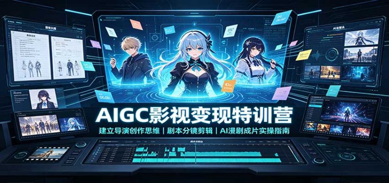 AIGC影视变现特训营：建立导演创作思维，剧本分镜剪辑，AI漫剧成片实操指南网创-网赚-电商-tk-出海-AI-抖音-快手-小红书-视频号-玩法-创业-小程序-公众号-私域-s粉网创智库