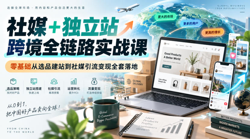社媒+独立站跨境全链路实战课｜零基础从选品建站到社媒引流变现全套落地 - 网创智库网创-网赚-电商-tk-出海-AI-抖音-快手-小红书-视频号-玩法-创业-小程序-公众号-私域-s粉网创智库