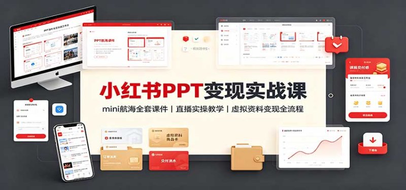 小红书PPT变现实战课：mini航海全套课件+直播实操教学，虚拟资料变现全流程网创-网赚-电商-tk-出海-AI-抖音-快手-小红书-视频号-玩法-创业-小程序-公众号-私域-s粉网创智库