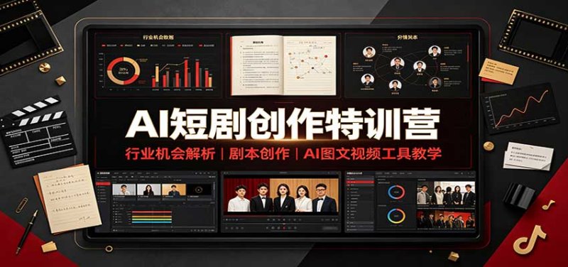 AI短剧创作特训营：行业机会解析，剧本创作，AI图文视频工具教学(文字版)网创-网赚-电商-tk-出海-AI-抖音-快手-小红书-视频号-玩法-创业-小程序-公众号-私域-s粉网创智库