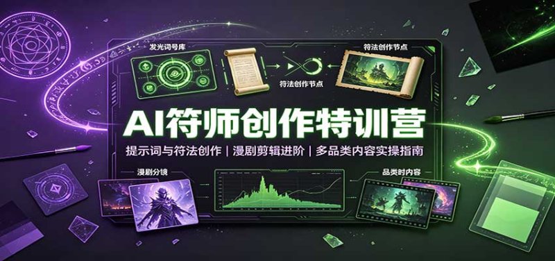 AI符师创作特训营：提示词与符法创作，漫剧剪辑进阶，多品类内容实操指南网创-网赚-电商-tk-出海-AI-抖音-快手-小红书-视频号-玩法-创业-小程序-公众号-私域-s粉网创智库
