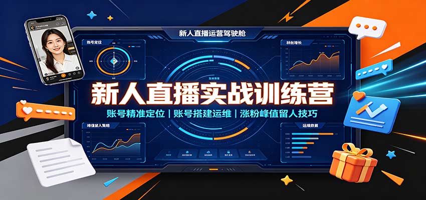 新人直播实战训练营：账号精准定位，账号搭建运维，涨粉峰值留人技巧 - 网创智库网创-网赚-电商-tk-出海-AI-抖音-快手-小红书-视频号-玩法-创业-小程序-公众号-私域-s粉网创智库
