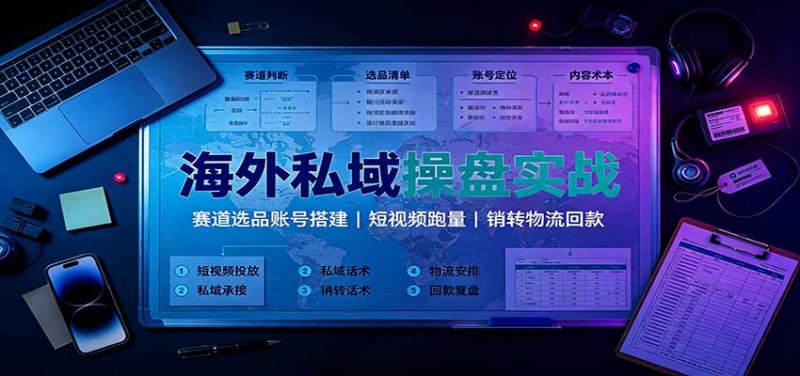海外私域操盘实战：赛道选品账号搭建，短视频跑量，销转物流回款网创-网赚-电商-tk-出海-AI-抖音-快手-小红书-视频号-玩法-创业-小程序-公众号-私域-s粉网创智库