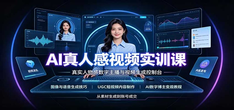 AI真人感视频实训课:图像语音生成,UGC内容制作,AI数字博主变现教程网创-网赚-电商-tk-出海-AI-抖音-快手-小红书-视频号-玩法-创业-小程序-公众号-私域-s粉网创智库
