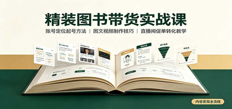 精装图书带货实战课：账号定位起号方法，图文视频制作，促单转化教学网创-网赚-电商-tk-出海-AI-抖音-快手-小红书-视频号-玩法-创业-小程序-公众号-私域-s粉网创智库