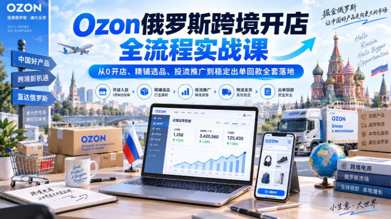 Ozon俄罗斯跨境开店全流程实战课|从0开店、精铺选品、投流推广到稳定出单回款全套落地网创-网赚-电商-tk-出海-AI-抖音-快手-小红书-视频号-玩法-创业-小程序-公众号-私域-s粉网创智库