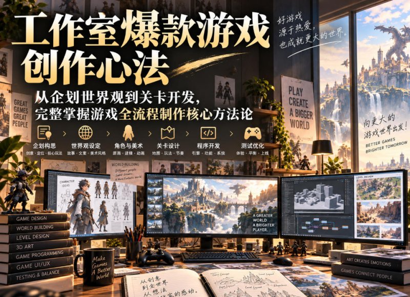 工作室爆款游戏创作心法|从企划世界观到关卡开发,完整掌握游戏全流程制作核心方法论网创-网赚-电商-tk-出海-AI-抖音-快手-小红书-视频号-玩法-创业-小程序-公众号-私域-s粉网创智库