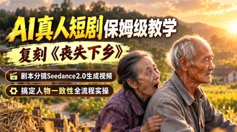 AI真人短剧保姆级教学，复刻《丧失下乡》，剧本分镜Seedance2.0生成视频，搞定人物一致性全流程实操网创-网赚-电商-tk-出海-AI-抖音-快手-小红书-视频号-玩法-创业-小程序-公众号-私域-s粉网创智库