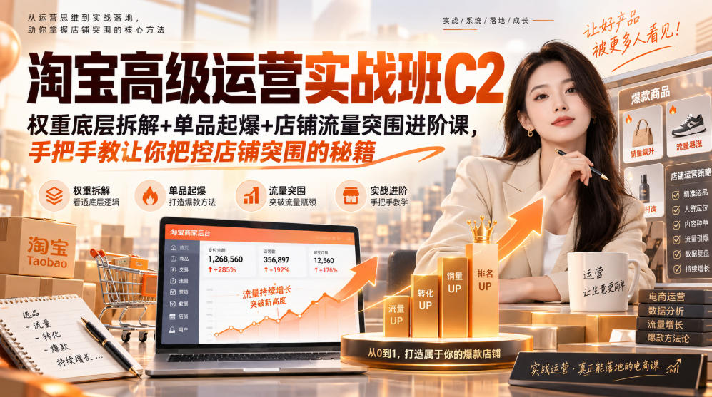 淘宝高级运营实战班C2｜权重底层拆解+单品起爆+店铺流量突围进阶课，手把手教让你把控店铺突围的秘籍 - 网创智库网创-网赚-电商-tk-出海-AI-抖音-快手-小红书-视频号-玩法-创业-小程序-公众号-私域-s粉网创智库