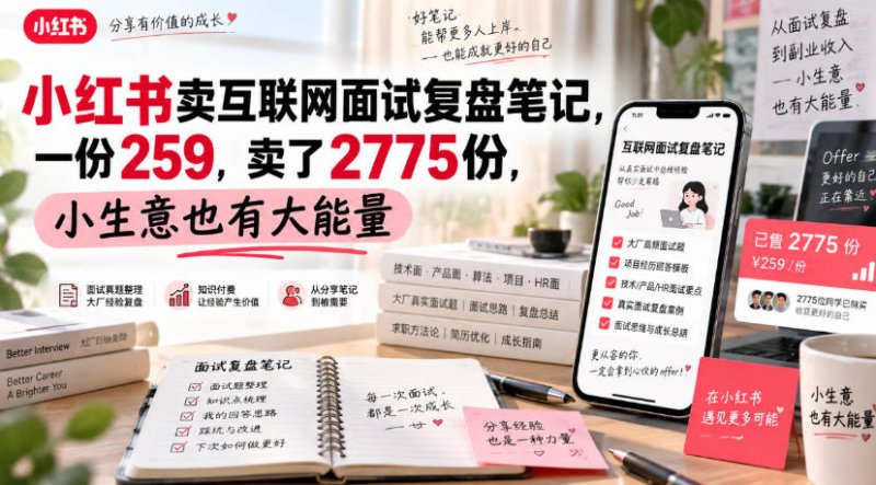 小红书卖互联网面试复盘笔记,一份259,卖了2775份,小生意也有大能量网创-网赚-电商-tk-出海-AI-抖音-快手-小红书-视频号-玩法-创业-小程序-公众号-私域-s粉网创智库