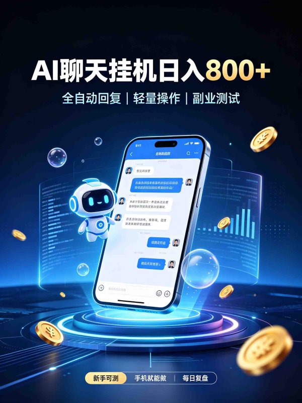 AI聊天挂机，日入800+，适用个人副业，工作室矩阵操作网创-网赚-电商-tk-出海-AI-抖音-快手-小红书-视频号-玩法-创业-小程序-公众号-私域-s粉网创智库