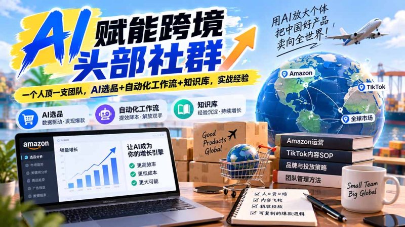 AI赋能跨境头部社群-更新9月：一个人顶一支团队，AI选品+自动化工作流+知识库，实战经验网创-网赚-电商-tk-出海-AI-抖音-快手-小红书-视频号-玩法-创业-小程序-公众号-私域-s粉网创智库