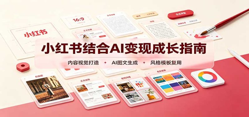小红书结合AI变现成长指南：账号精准定位，内容视觉打造，搭建可复制流量获客体系网创-网赚-电商-tk-出海-AI-抖音-快手-小红书-视频号-玩法-创业-小程序-公众号-私域-s粉网创智库
