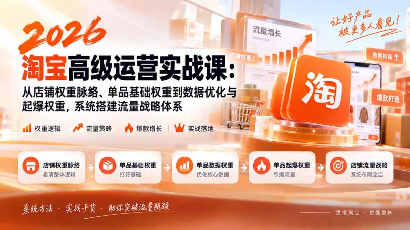 2026淘宝高级运营实战课:从店铺权重脉络、单品基础权重到数据优化与起爆权重,系统搭建流量战略体系网创-网赚-电商-tk-出海-AI-抖音-快手-小红书-视频号-玩法-创业-小程序-公众号-私域-s粉网创智库