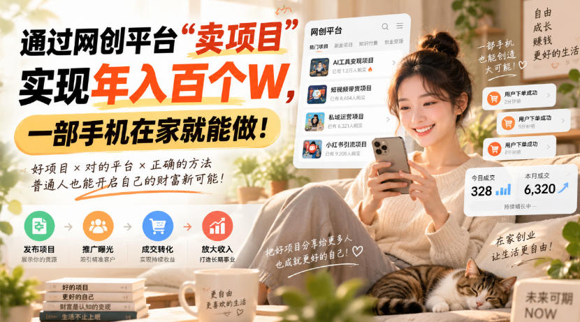 靠卖网创项目变现，一年拿下百万收益！一台手机就能操作！ - 网创智库网创-网赚-电商-tk-出海-AI-抖音-快手-小红书-视频号-玩法-创业-小程序-公众号-私域-s粉网创智库