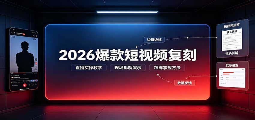 2026爆款短视频复刻:直播实操教学,配套文字文档掌握全流程 - 网创智库网创-网赚-电商-tk-出海-AI-抖音-快手-小红书-视频号-玩法-创业-小程序-公众号-私域-s粉网创智库