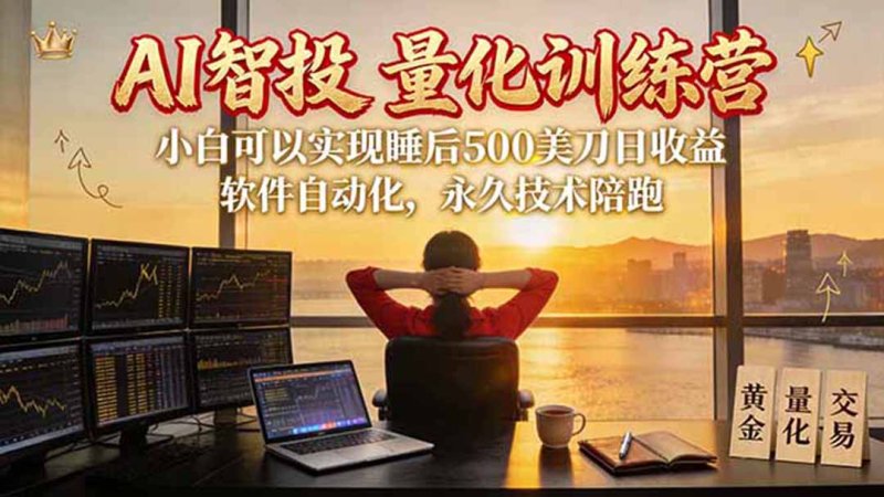AI智投EA量化训练营【第三期】，多策略智投+防爆技术+趋势分析 ，轻松上手，矩阵放大，长期稳定。网创-网赚-电商-tk-出海-AI-抖音-快手-小红书-视频号-玩法-创业-小程序-公众号-私域-s粉网创智库