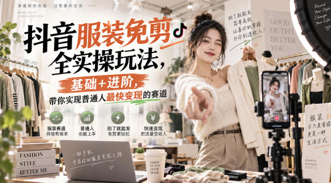 抖音服装免剪全实操玩法，基础+进阶，带你实现普通人最快变现的赛道网创-网赚-电商-tk-出海-AI-抖音-快手-小红书-视频号-玩法-创业-小程序-公众号-私域-s粉网创智库
