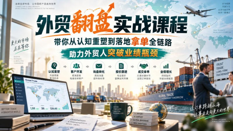 外贸翻盘实战课程,带你从认知重塑到落地拿单全链路,助力外贸人突破业绩瓶颈网创-网赚-电商-tk-出海-AI-抖音-快手-小红书-视频号-玩法-创业-小程序-公众号-私域-s粉网创智库