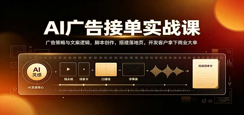 AI广告接单实战:广告策略与文案逻辑,脚本创作,搭建落地页,开发客户拿下商业大单 - 网创智库网创-网赚-电商-tk-出海-AI-抖音-快手-小红书-视频号-玩法-创业-小程序-公众号-私域-s粉网创智库