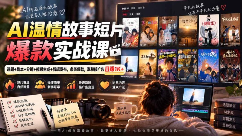 AI温情故事短片爆款实战课-更新｜选题+剧本+分镜+视频生成+剪辑发布，条条爆款，涨粉接广告日赚1K+网创-网赚-电商-tk-出海-AI-抖音-快手-小红书-视频号-玩法-创业-小程序-公众号-私域-s粉网创智库