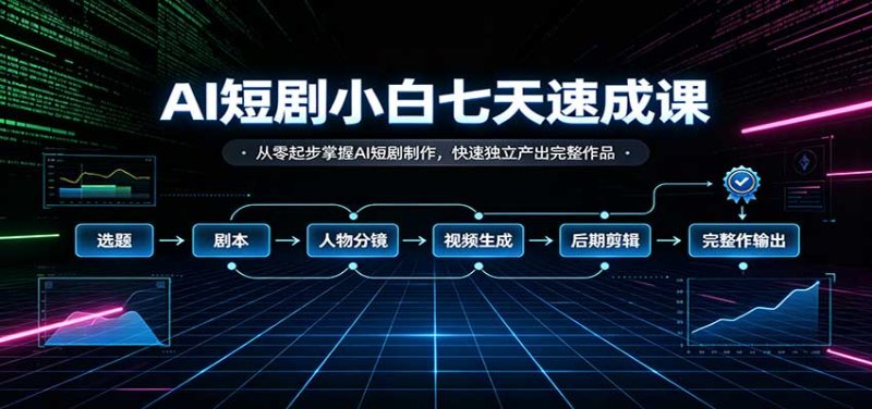 AI短剧小白七天速成课：从零起步掌握AI短剧制作，快速独立产出完整作品网创-网赚-电商-tk-出海-AI-抖音-快手-小红书-视频号-玩法-创业-小程序-公众号-私域-s粉网创智库