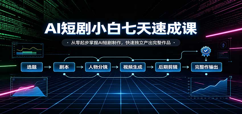 AI短剧小白七天速成课:从零起步掌握AI短剧制作,快速独立产出完整作品 - 网创智库网创-网赚-电商-tk-出海-AI-抖音-快手-小红书-视频号-玩法-创业-小程序-公众号-私域-s粉网创智库