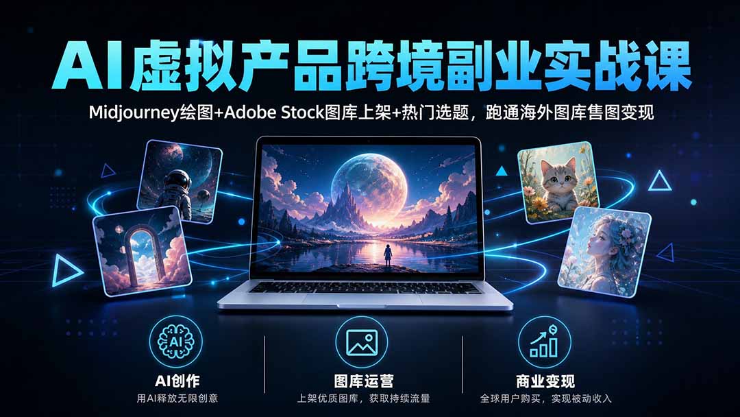 AI虚拟产品跨境副业实战课｜Midjourney绘图+Adobe Stock图库上架+热门选题，跑通海外图库售图变现 - 网创智库网创-网赚-电商-tk-出海-AI-抖音-快手-小红书-视频号-玩法-创业-小程序-公众号-私域-s粉网创智库