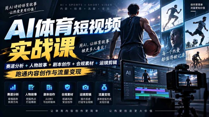 AI体育短视频赛道顶级玩法|赛道分析+人物故事+剧本创作+版权处理+运镜剪辑,跑通流量变现-日赚1K+网创-网赚-电商-tk-出海-AI-抖音-快手-小红书-视频号-玩法-创业-小程序-公众号-私域-s粉网创智库